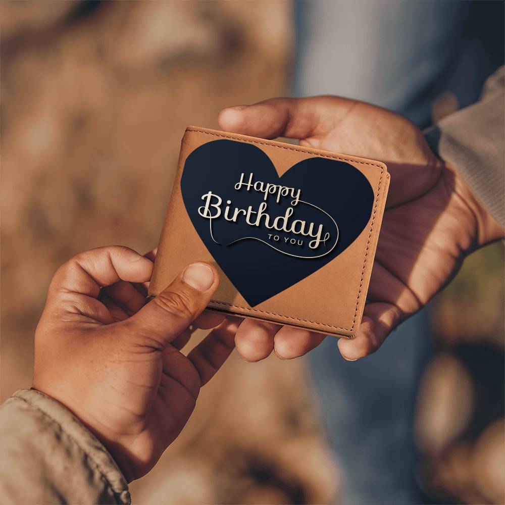 Happy Birthday to You Black Heart Leather Wallet