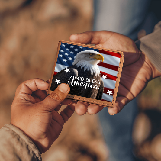 God Bless America Bald Eagle Genuine Leather Wallet
