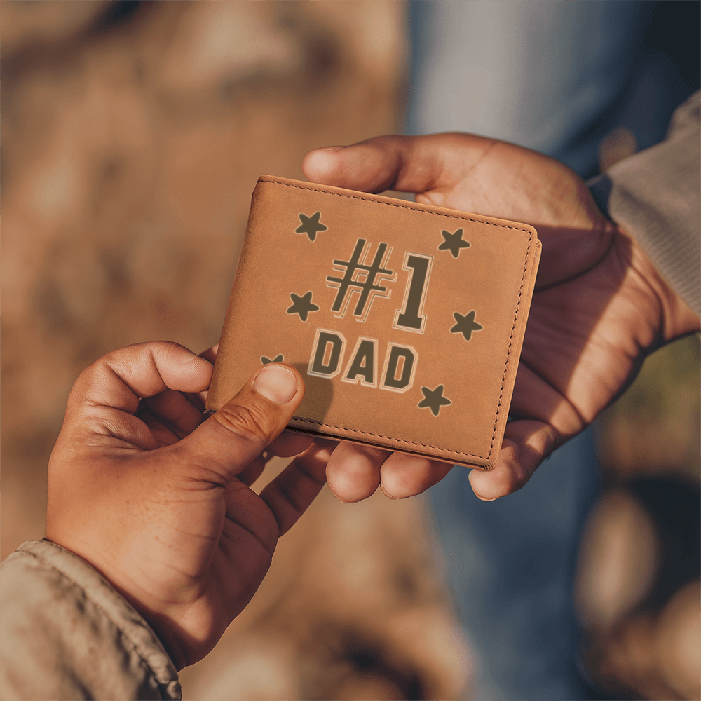 Father's Day #1 Dad Printed Genuine Cowhide Leather Wallet