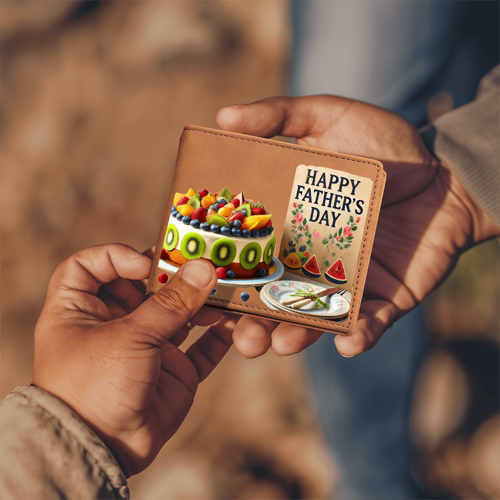 Happy Father's Day Card & Cake Graphic Leather Wallet