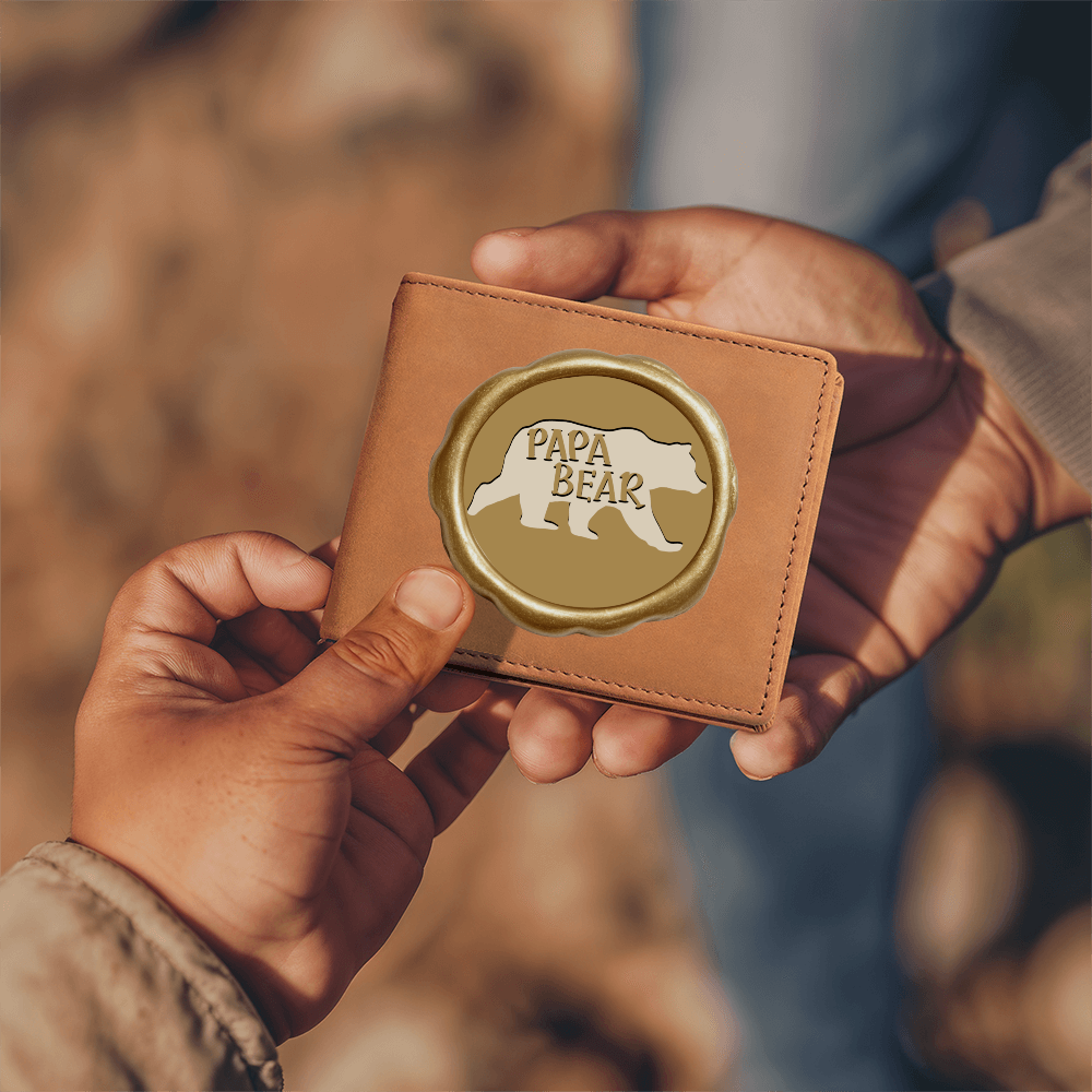 Papa Bear Faux Golden Design Graphic Leather Wallet