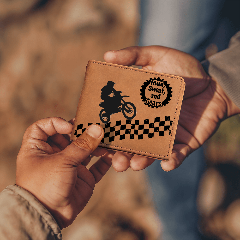 Mud Sweat and Gears Motocross Motorcycle with Rider Leather Wallet