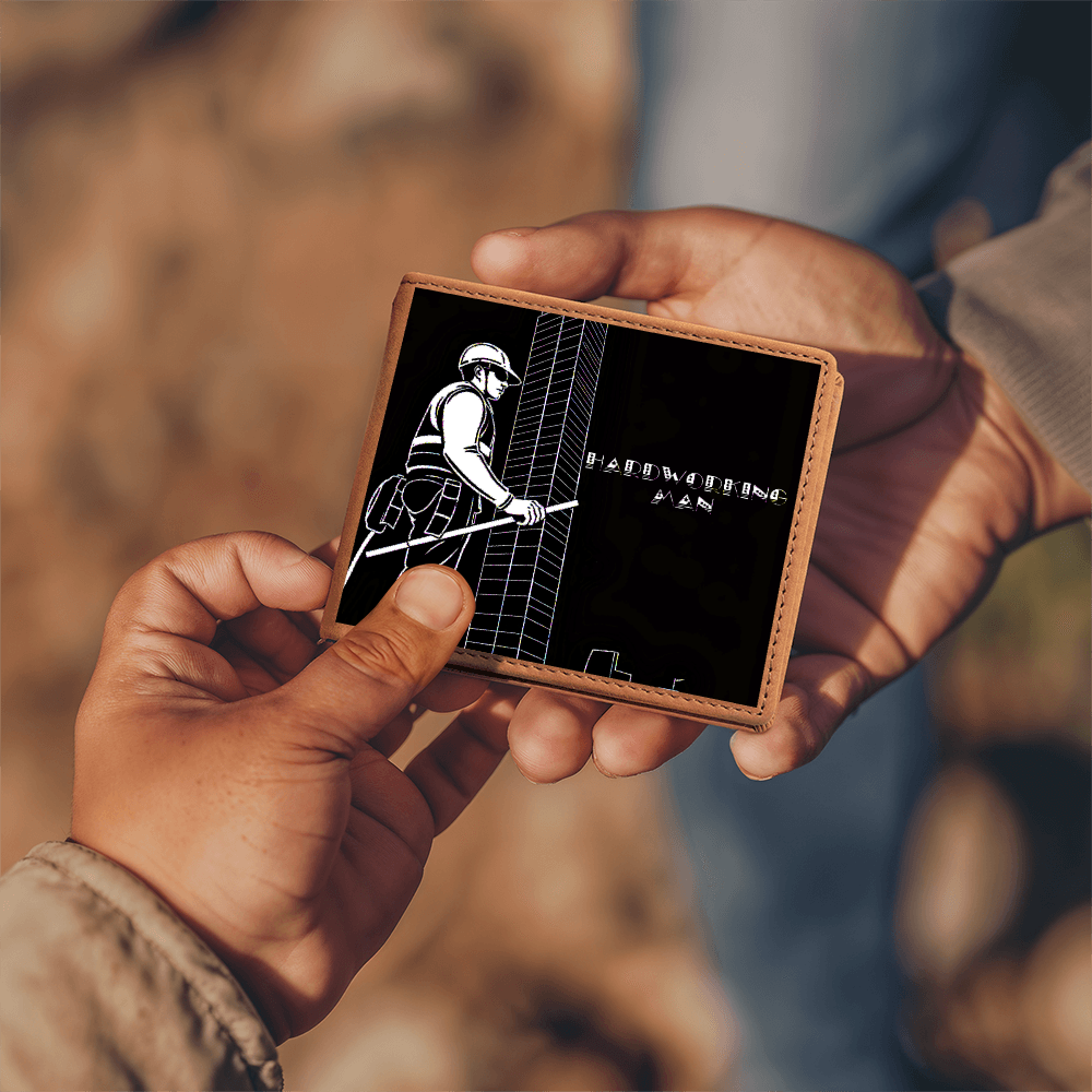 Hardworking Man Construction Worker Graphic Leather Wallet