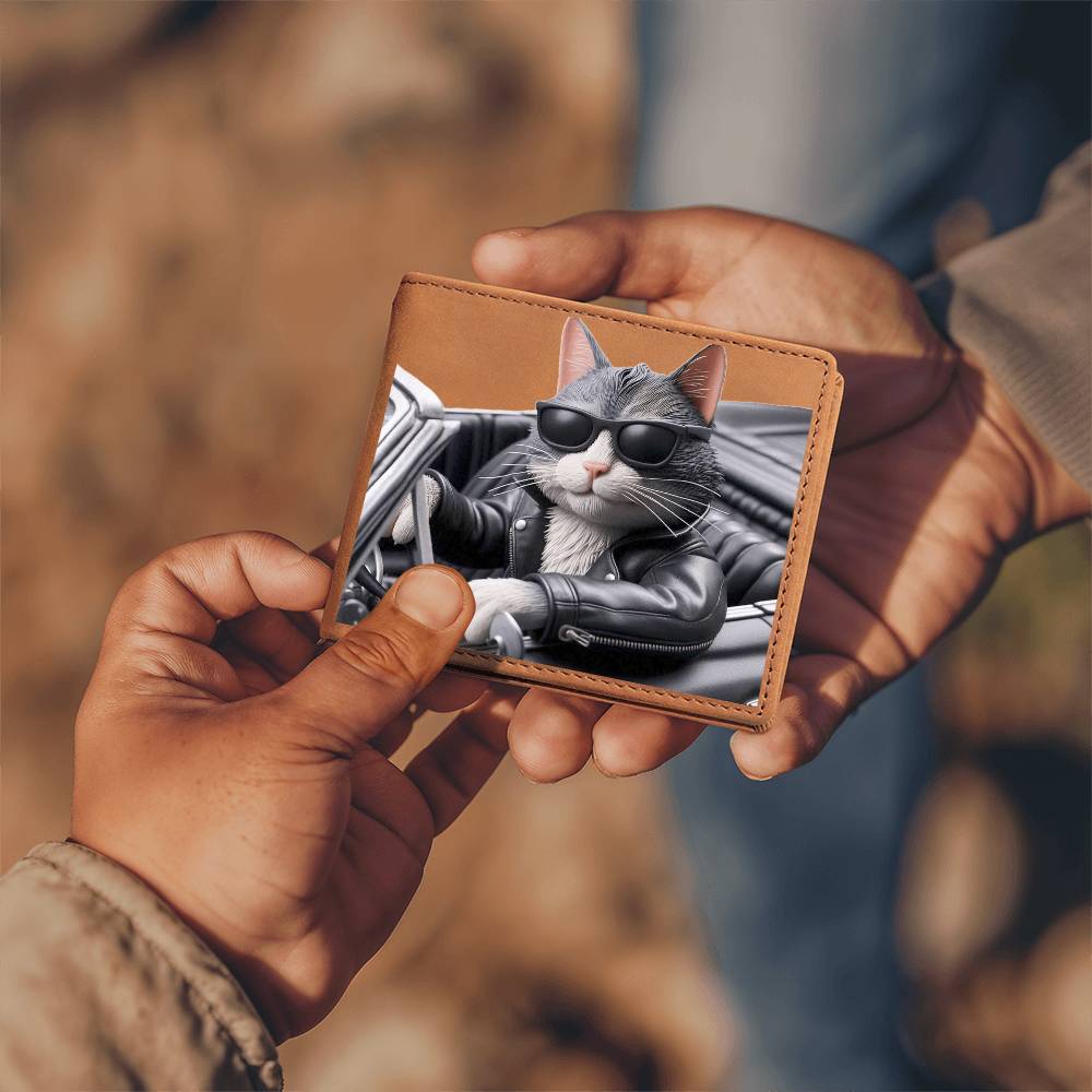 Cool Cat Driving Convertible Graphic Leather Wallet