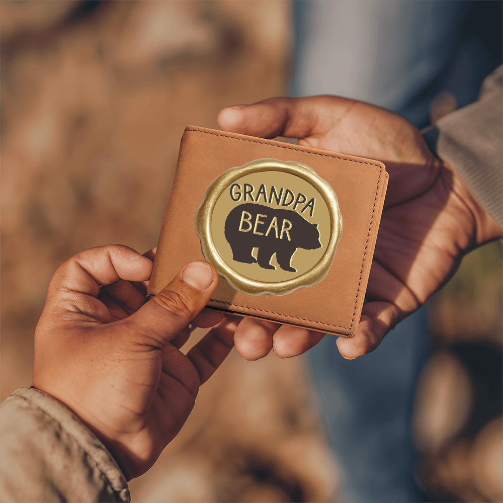 Grandpa Bear Golden Wax Seal Graphic Leather Wallet