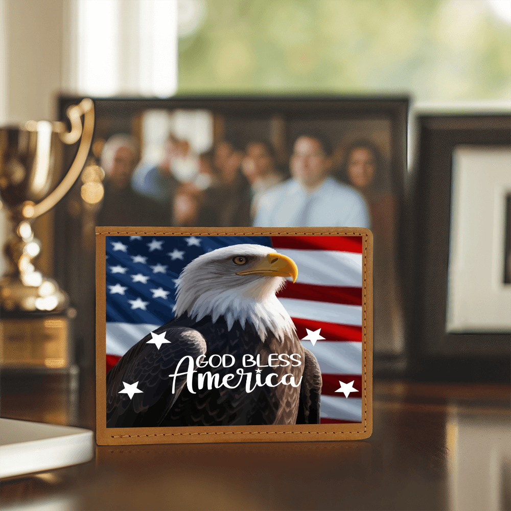 God Bless America Bald Eagle Genuine Leather Wallet