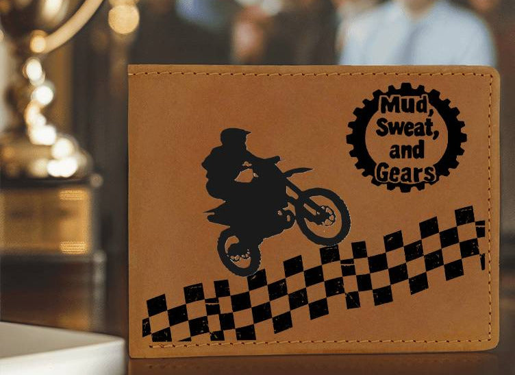 Mud Sweat and Gears Motocross Motorcycle with Rider Leather Wallet