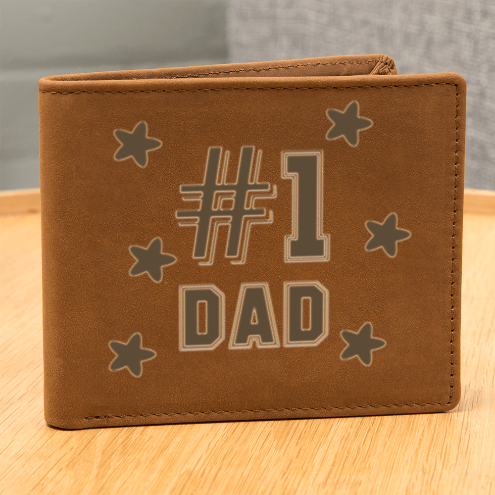Father's Day #1 Dad Printed Genuine Cowhide Leather Wallet