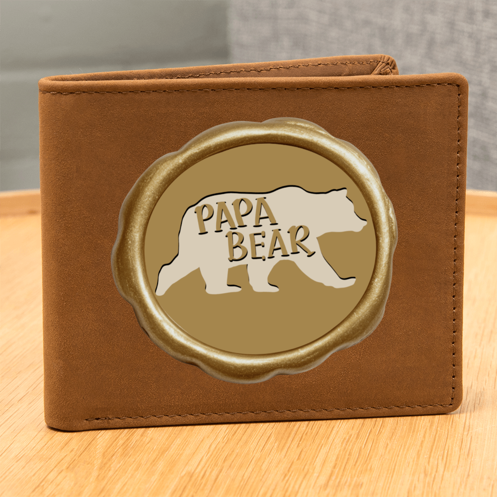 Papa Bear Faux Golden Design Graphic Leather Wallet