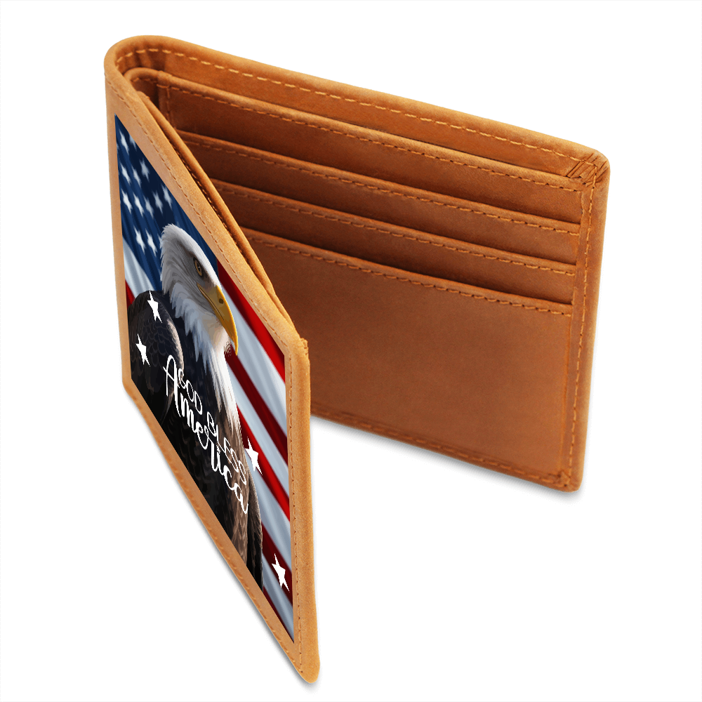 God Bless America Bald Eagle Genuine Leather Wallet