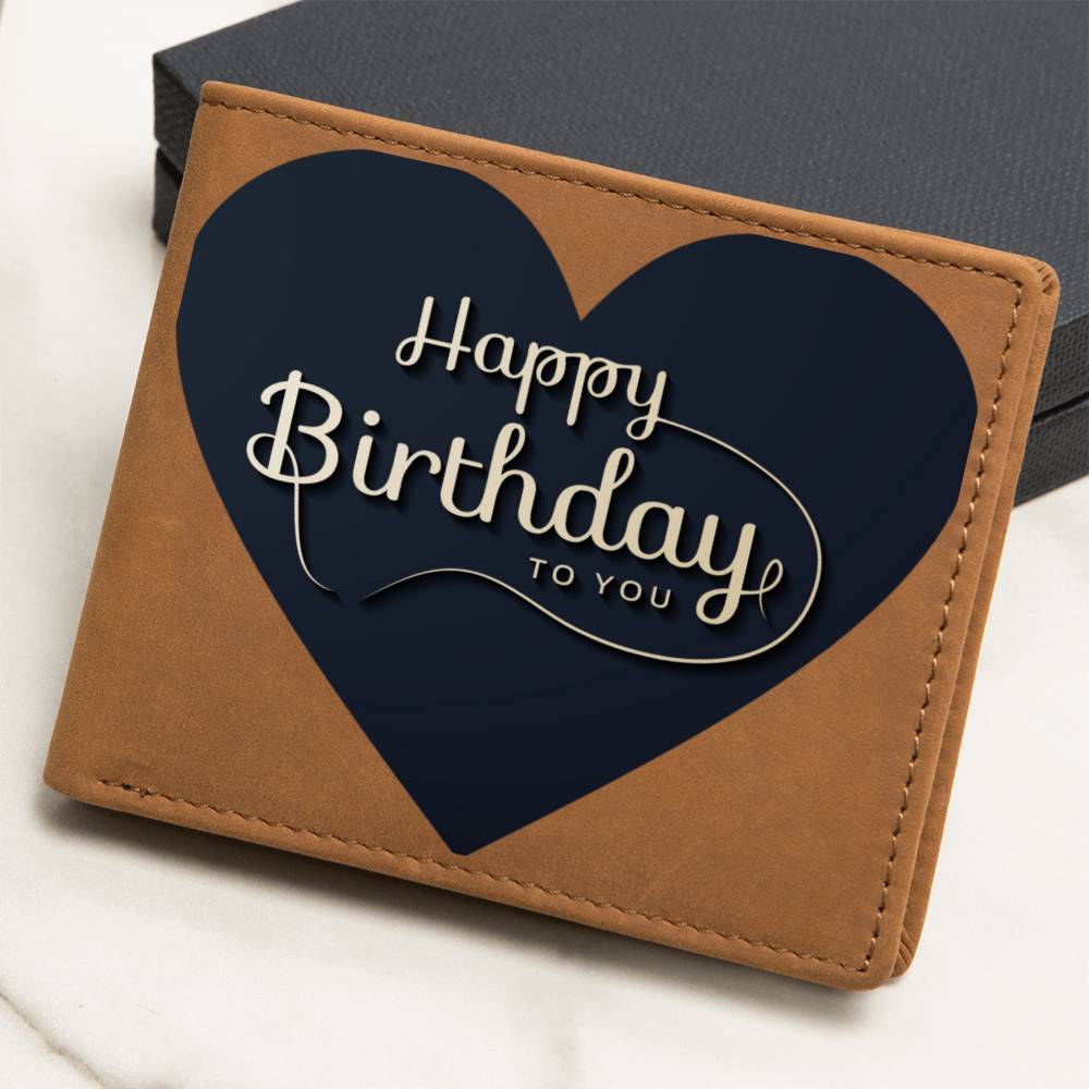 Happy Birthday to You Black Heart Leather Wallet