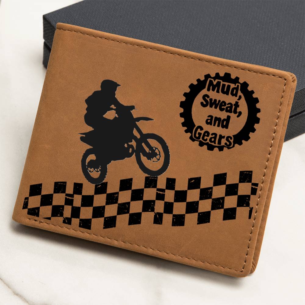 Mud Sweat and Gears Motocross Motorcycle with Rider Leather Wallet