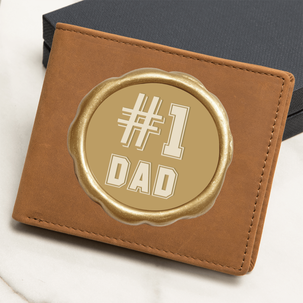 #1 Dad Golden Seal Design Graphic Leather Wallet