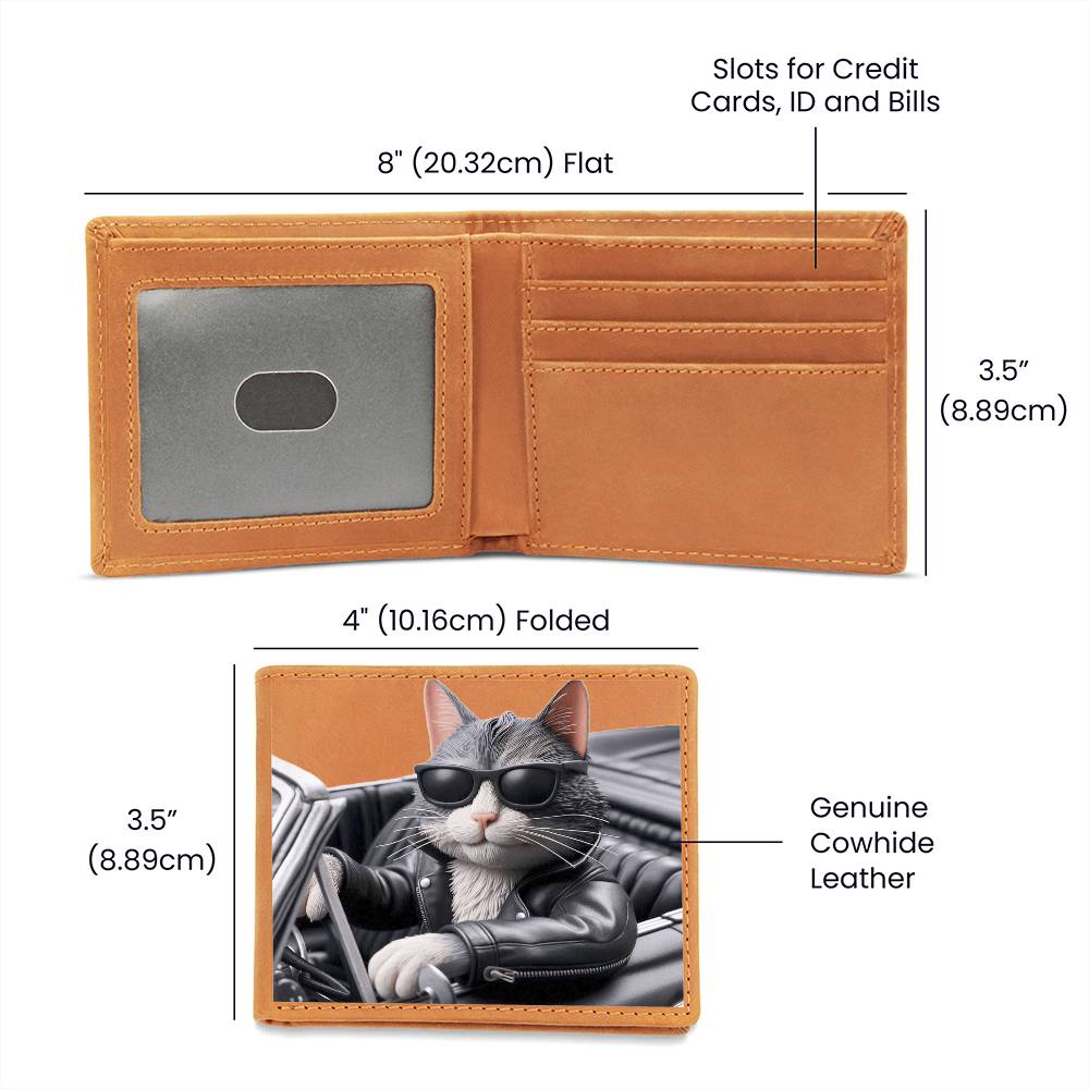 Cool Cat Driving Convertible Graphic Leather Wallet