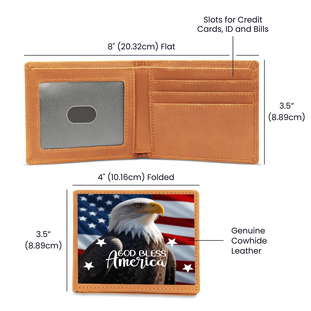 God Bless America Bald Eagle Genuine Leather Wallet