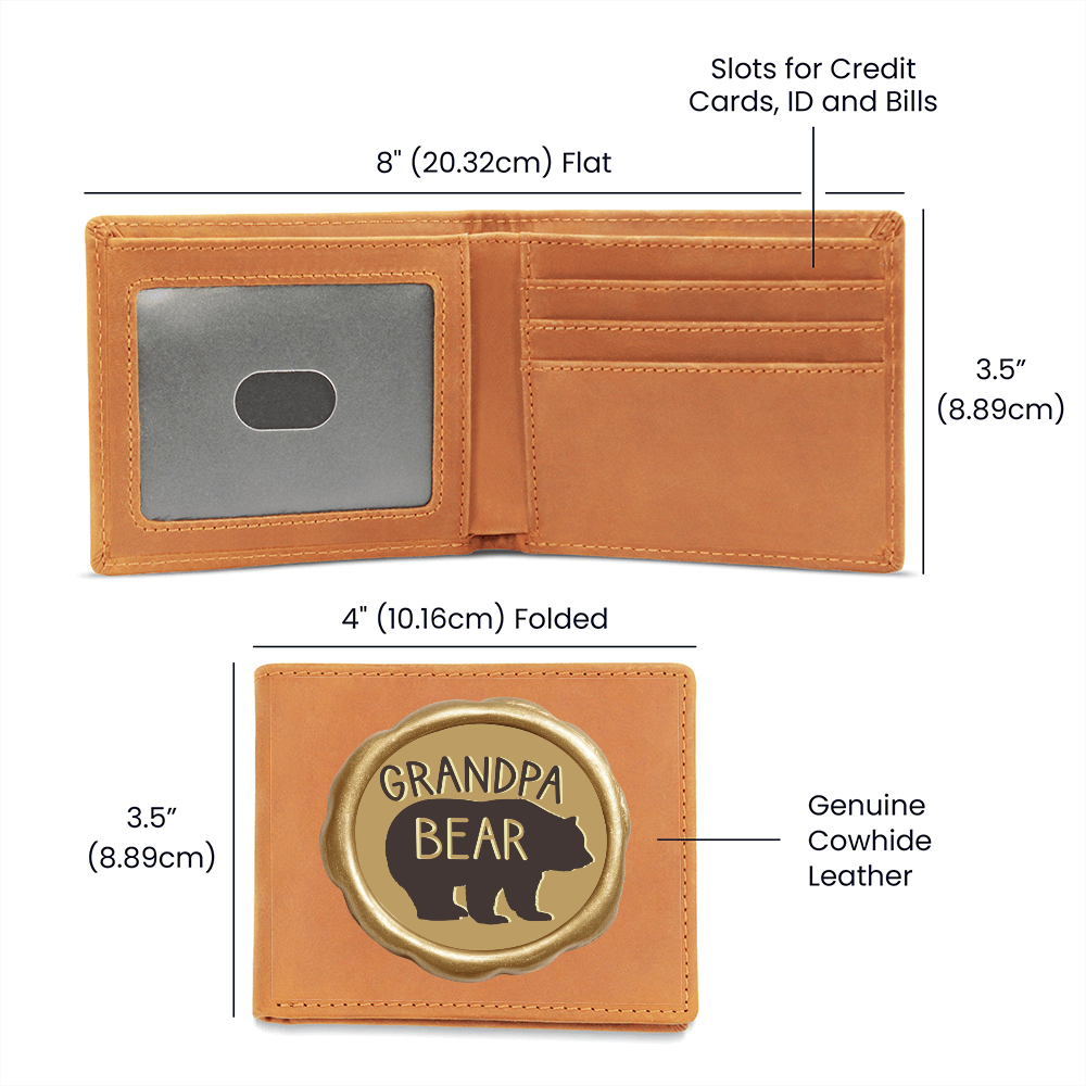 Grandpa Bear Golden Wax Seal Graphic Leather Wallet