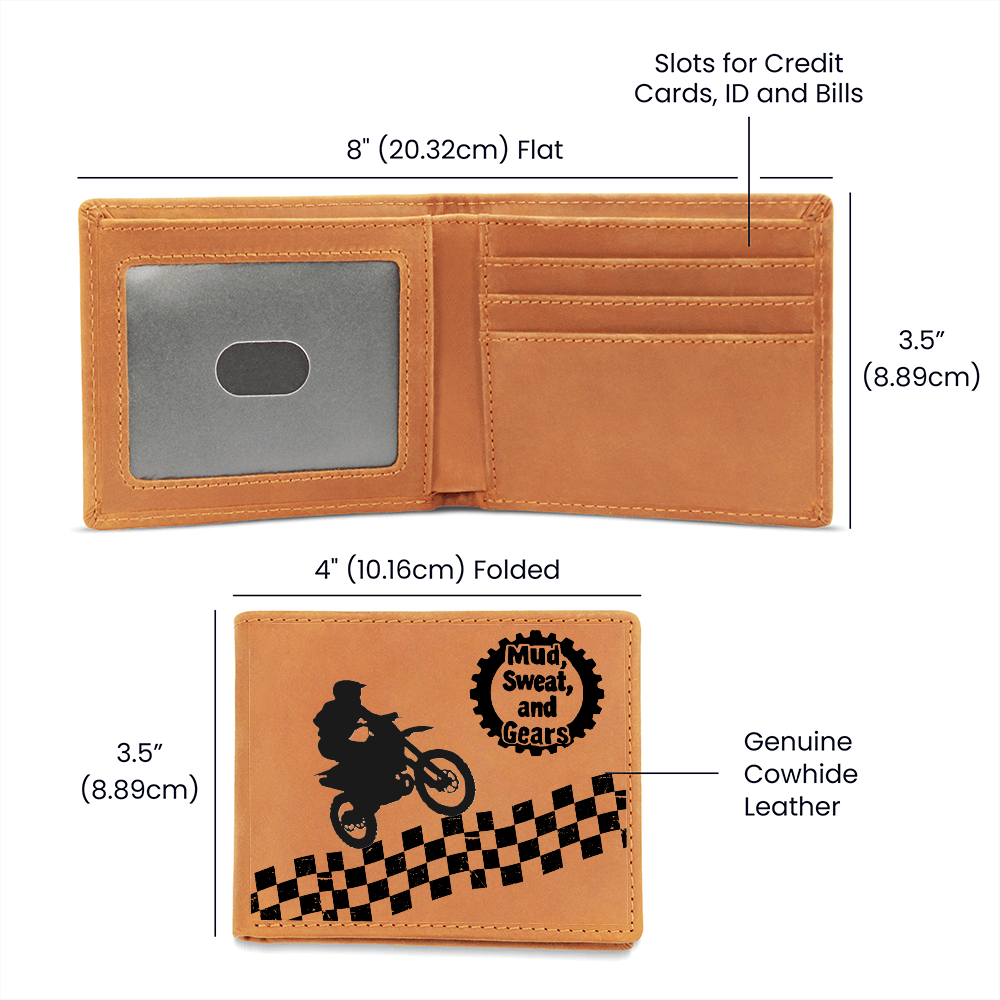 Mud Sweat and Gears Motocross Motorcycle with Rider Leather Wallet