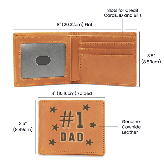 Father's Day #1 Dad Printed Genuine Cowhide Leather Wallet