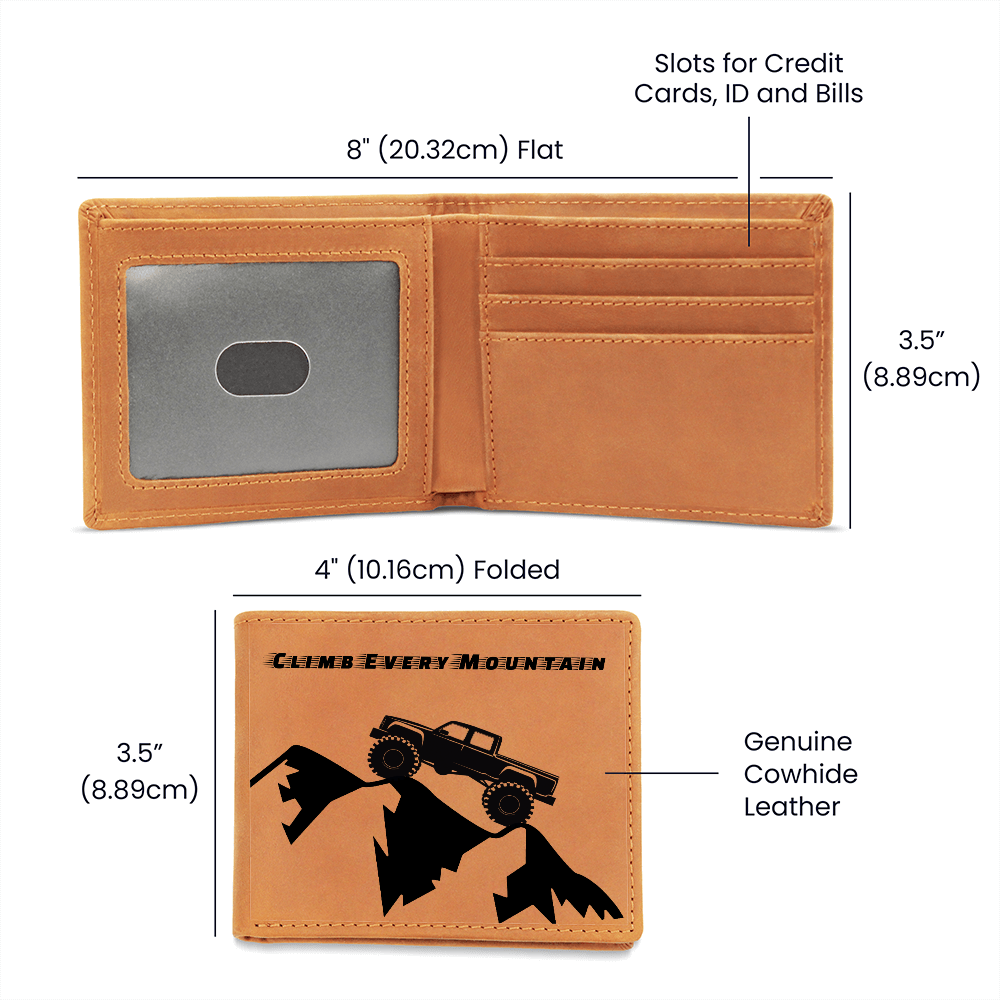 Climb Every Mountain Monster Truck Graphic Leather Wallet
