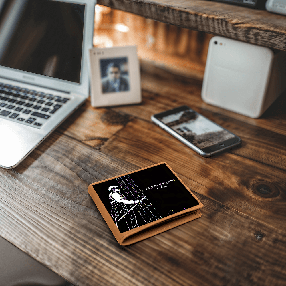 Hardworking Man Construction Worker Graphic Leather Wallet