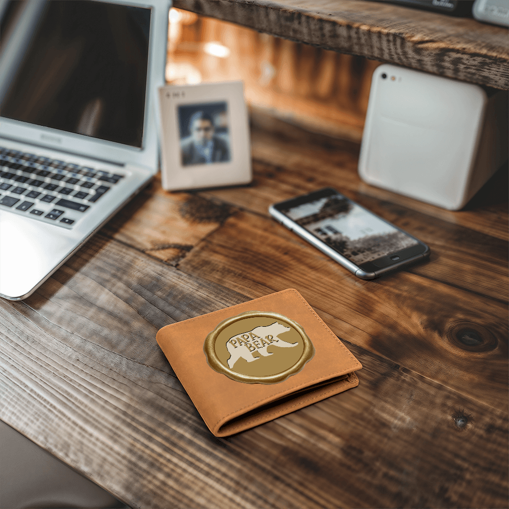 Papa Bear Faux Golden Design Graphic Leather Wallet