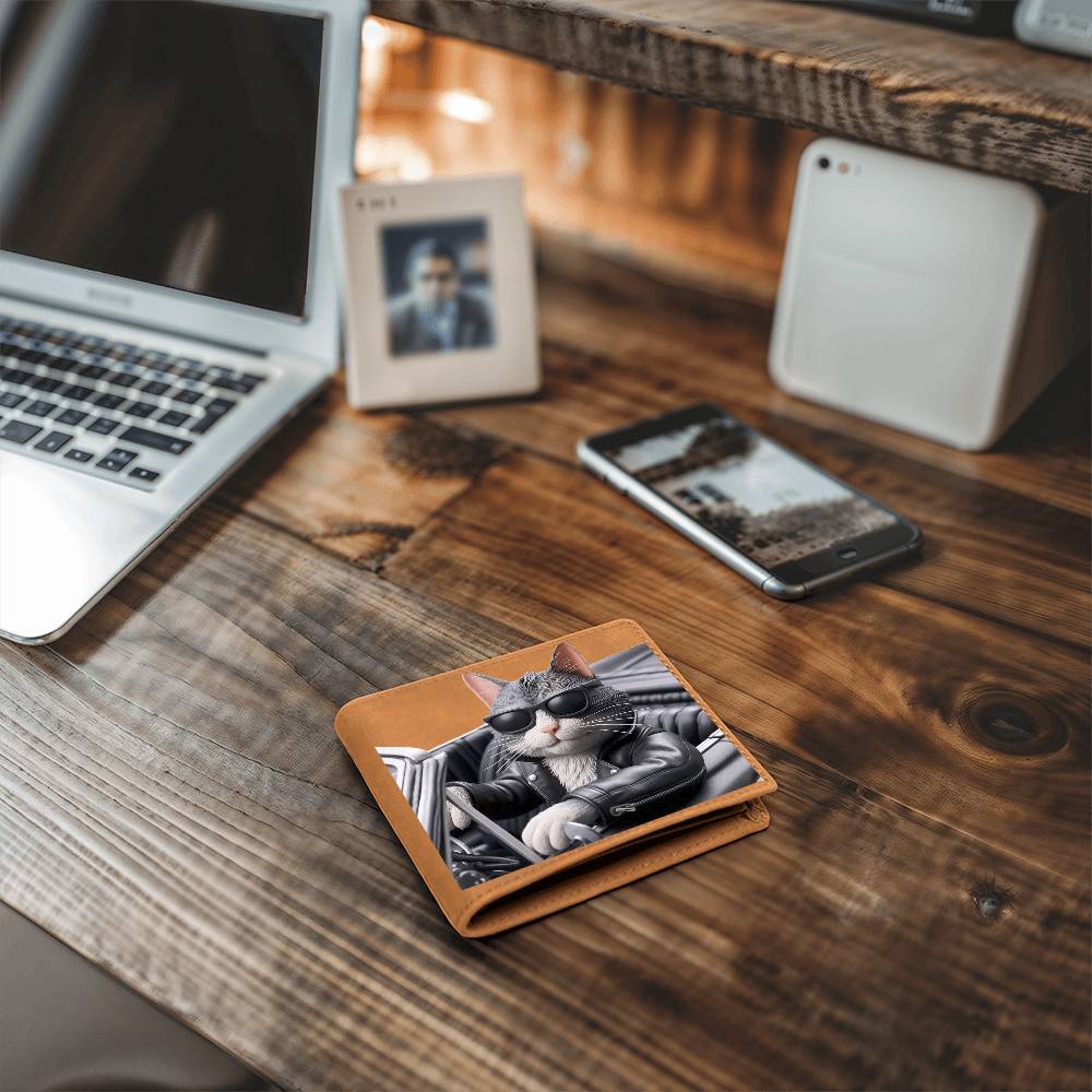 Cool Cat Driving Convertible Graphic Leather Wallet