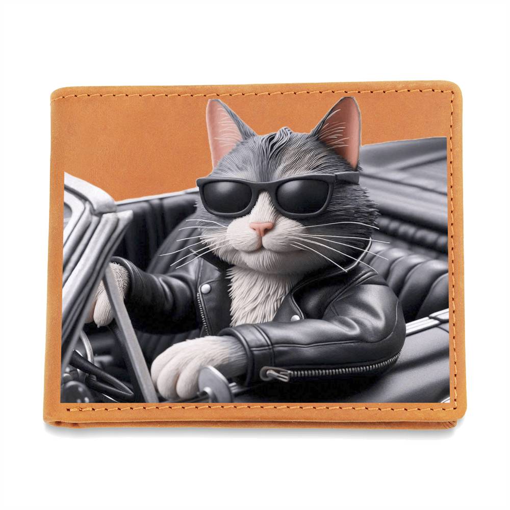 Cool Cat Driving Convertible Graphic Leather Wallet