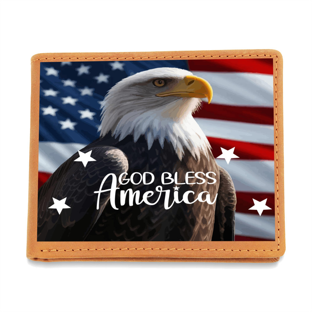 God Bless America Bald Eagle Genuine Leather Wallet