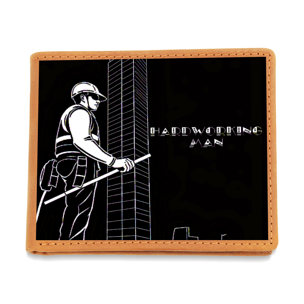 Hardworking Man Construction Worker Graphic Leather Wallet
