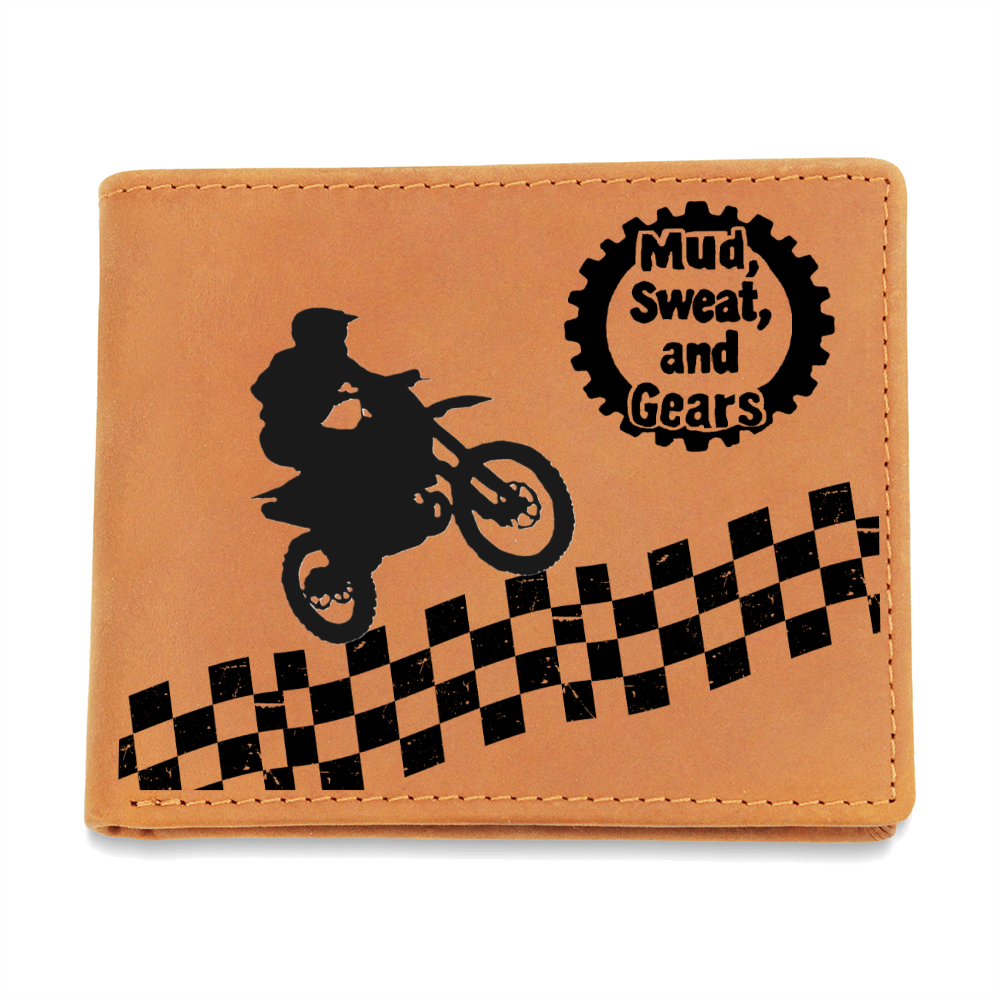 Mud Sweat and Gears Motocross Motorcycle with Rider Leather Wallet