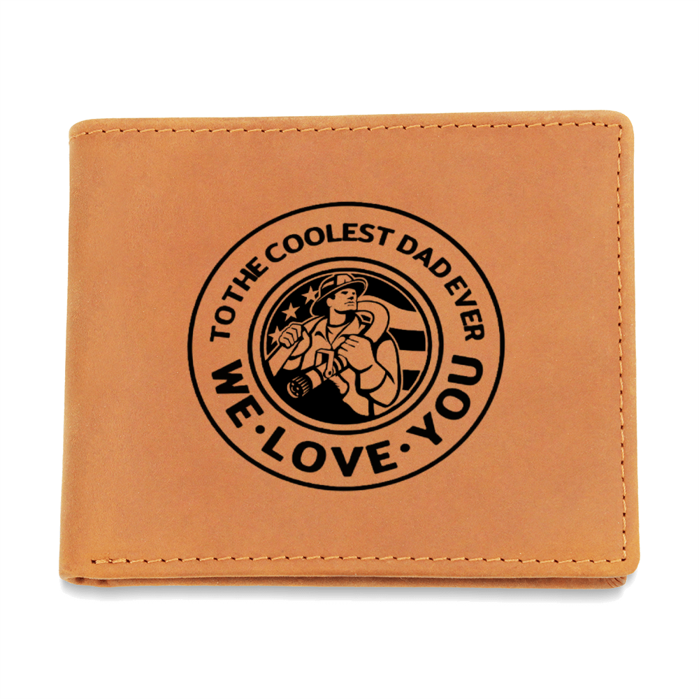 To the Coolest Dad Firefighter Graphic Leather Wallet