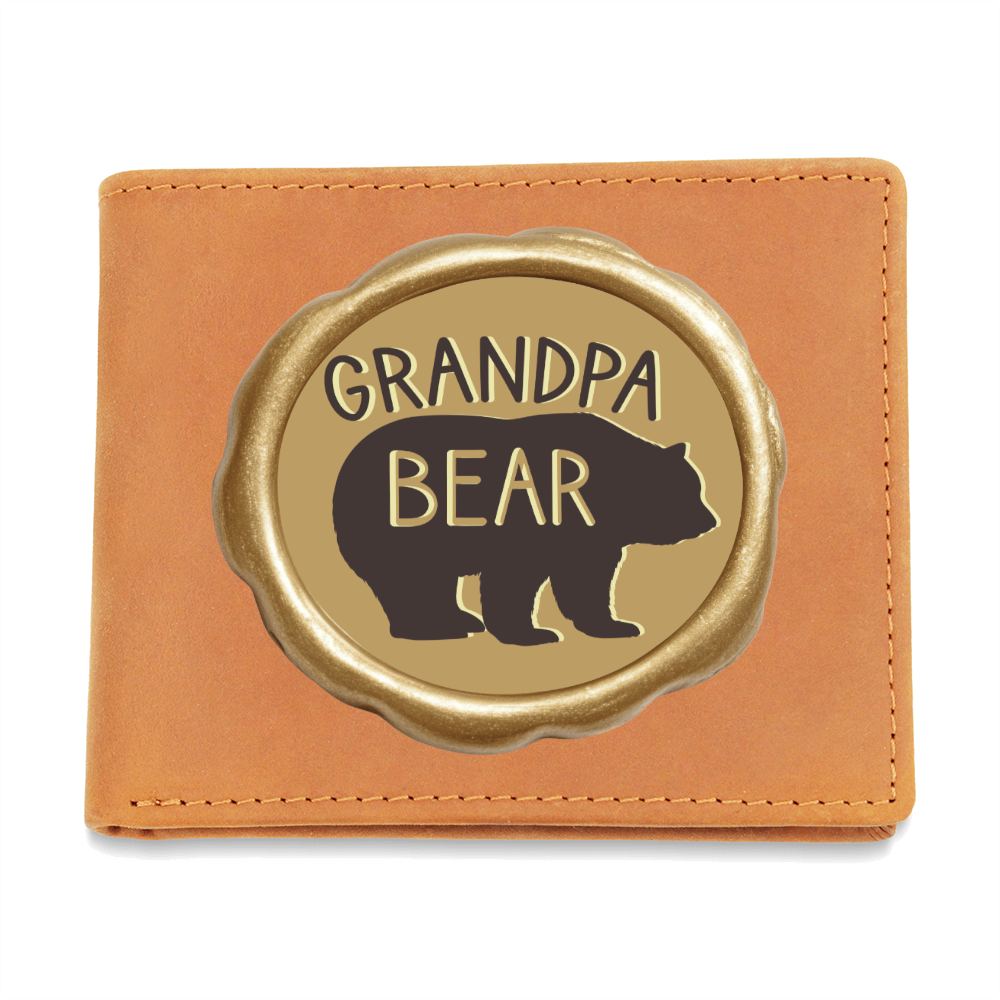 Grandpa Bear Golden Wax Seal Graphic Leather Wallet