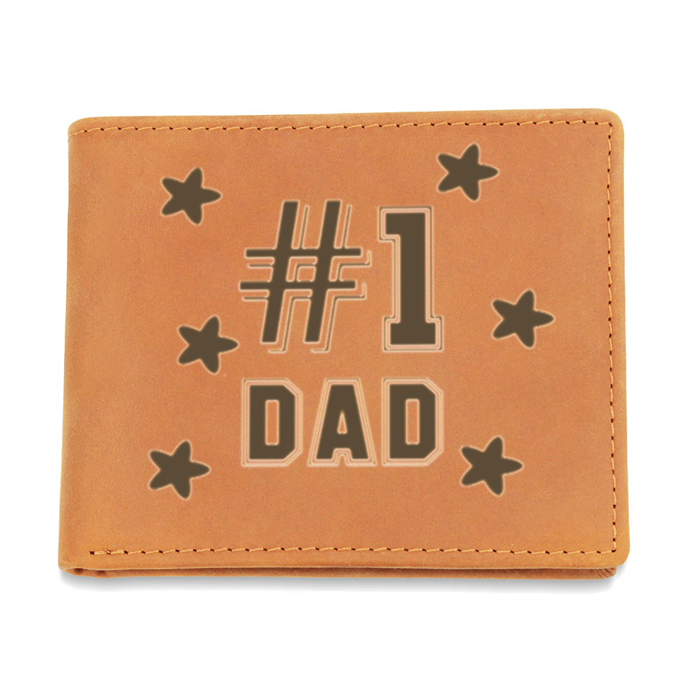 Father's Day #1 Dad Printed Genuine Cowhide Leather Wallet