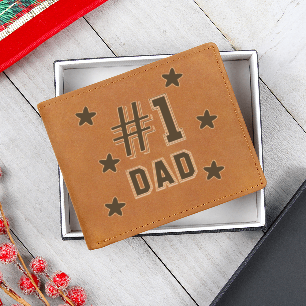 Father's Day #1 Dad Printed Genuine Cowhide Leather Wallet