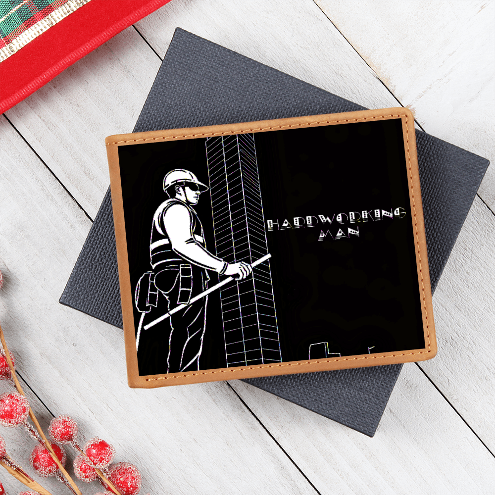 Hardworking Man Construction Worker Graphic Leather Wallet