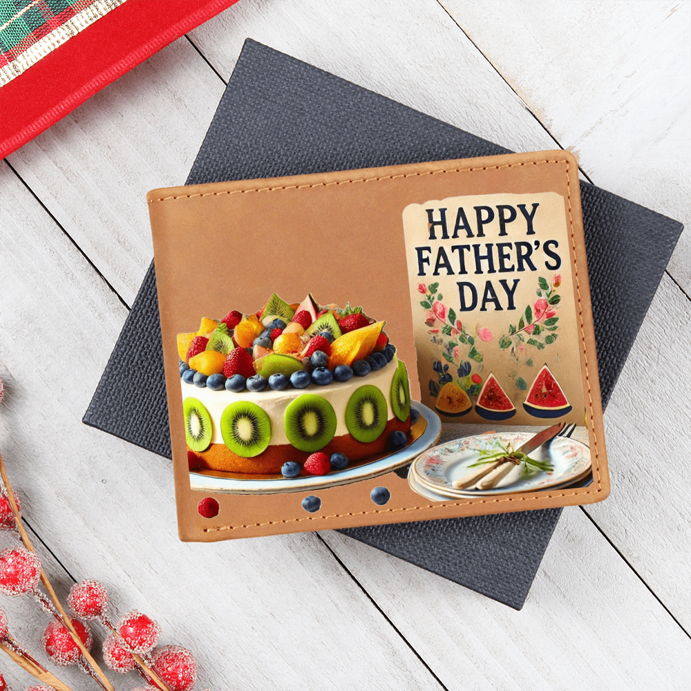 Happy Father's Day Card & Cake Graphic Leather Wallet