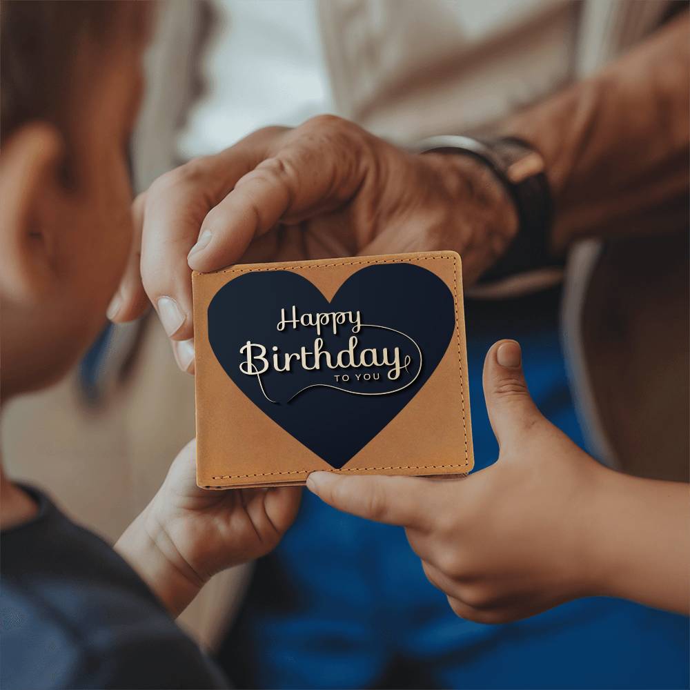 Happy Birthday to You Black Heart Leather Wallet