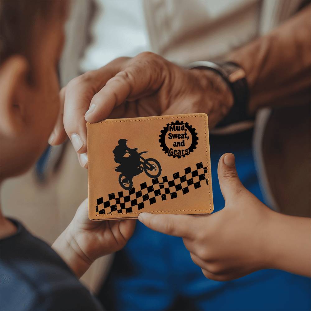 Mud Sweat and Gears Motocross Motorcycle with Rider Leather Wallet