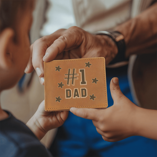 Father's Day #1 Dad Printed Genuine Cowhide Leather Wallet