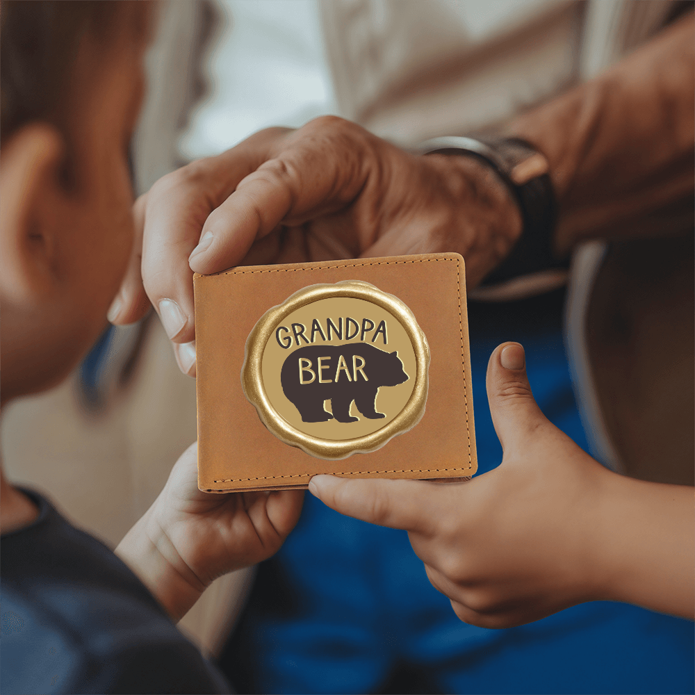 Grandpa Bear Golden Wax Seal Graphic Leather Wallet