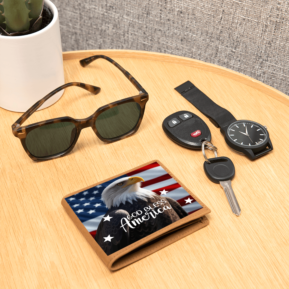 God Bless America Bald Eagle Genuine Leather Wallet