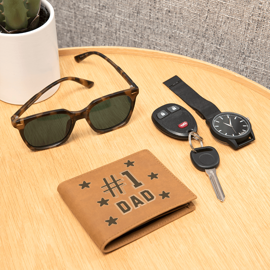 Father's Day #1 Dad Printed Genuine Cowhide Leather Wallet