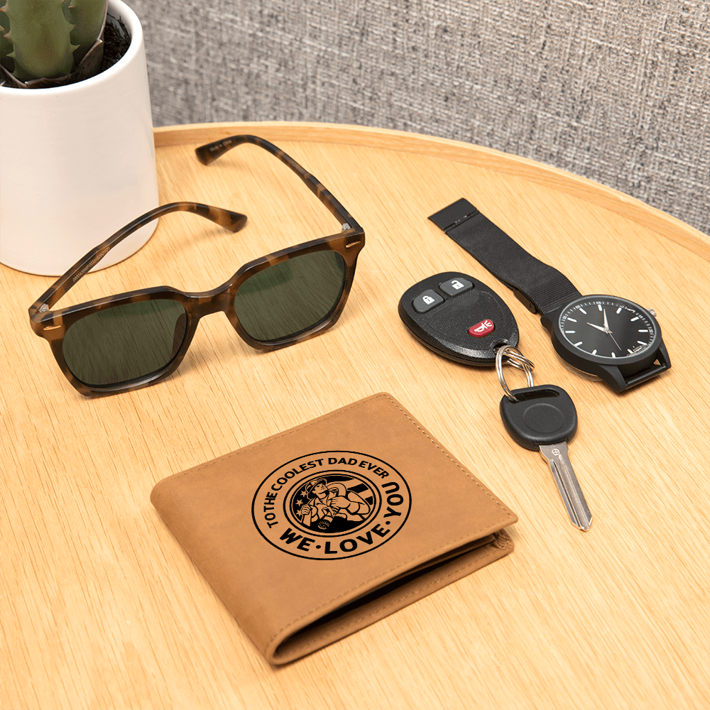 To the Coolest Dad Firefighter Graphic Leather Wallet
