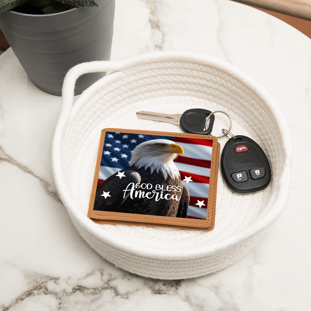 God Bless America Bald Eagle Genuine Leather Wallet