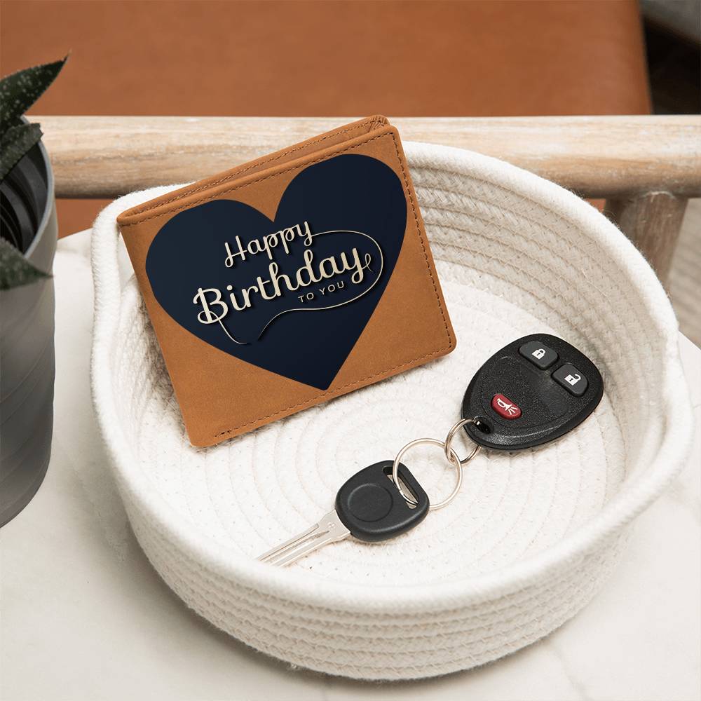 Happy Birthday to You Black Heart Leather Wallet