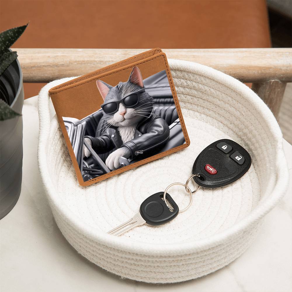 Cool Cat Driving Convertible Graphic Leather Wallet