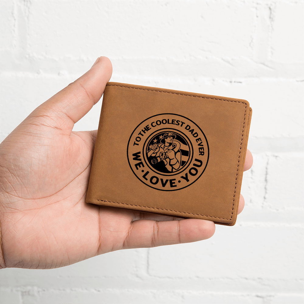 To the Coolest Dad Firefighter Graphic Leather Wallet