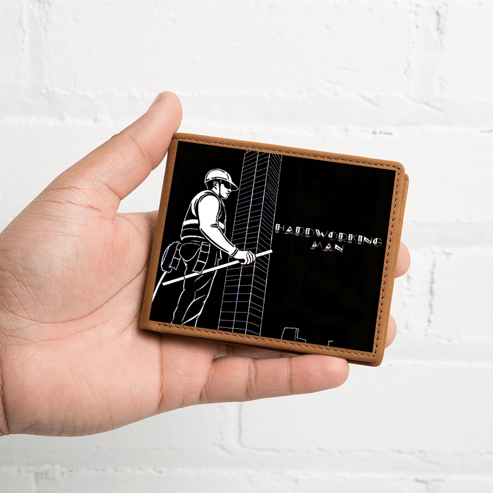 Hardworking Man Construction Worker Graphic Leather Wallet