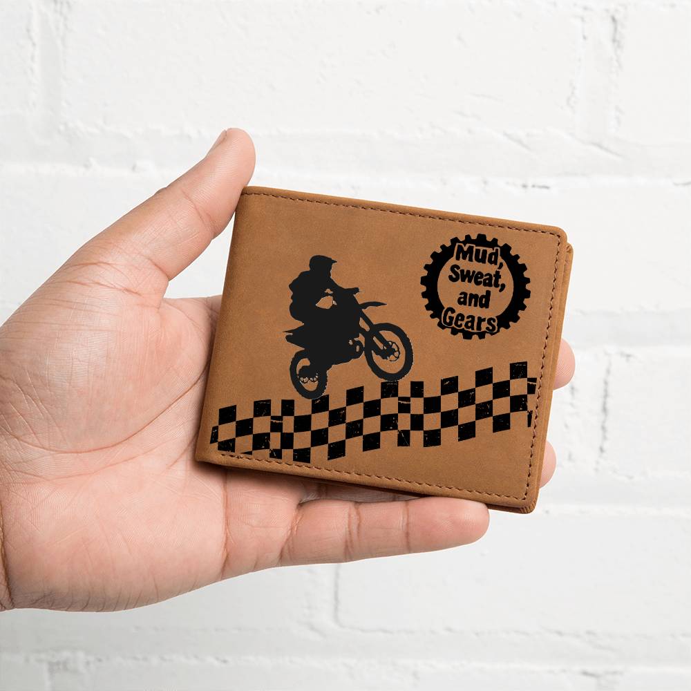 Mud Sweat and Gears Motocross Motorcycle with Rider Leather Wallet