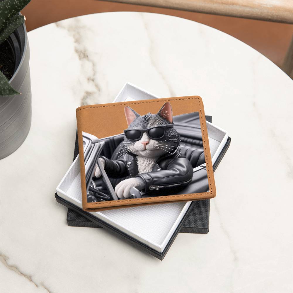 Cool Cat Driving Convertible Graphic Leather Wallet